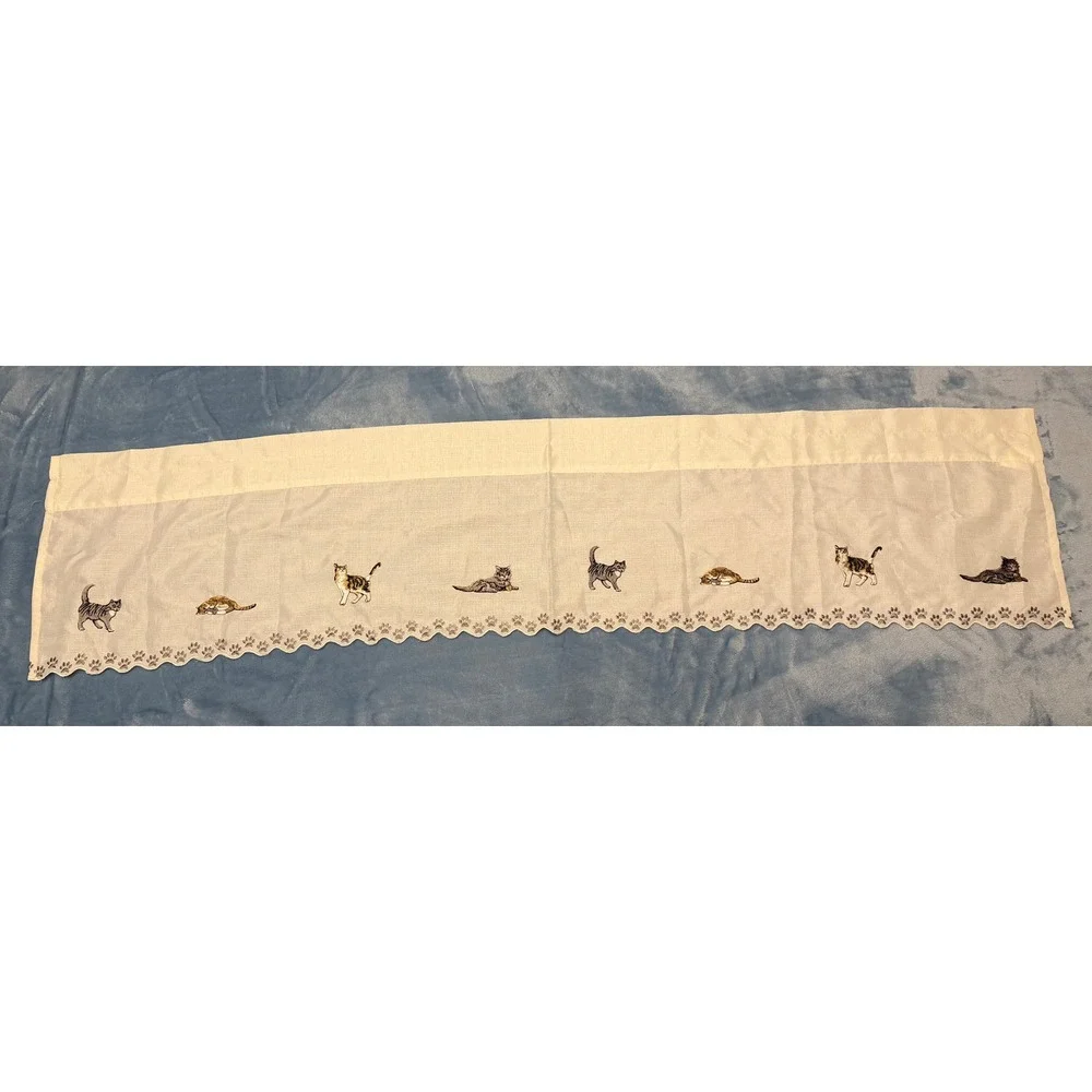 Unique Embroidered CATS window Valance Scalloped Paw Print Edges